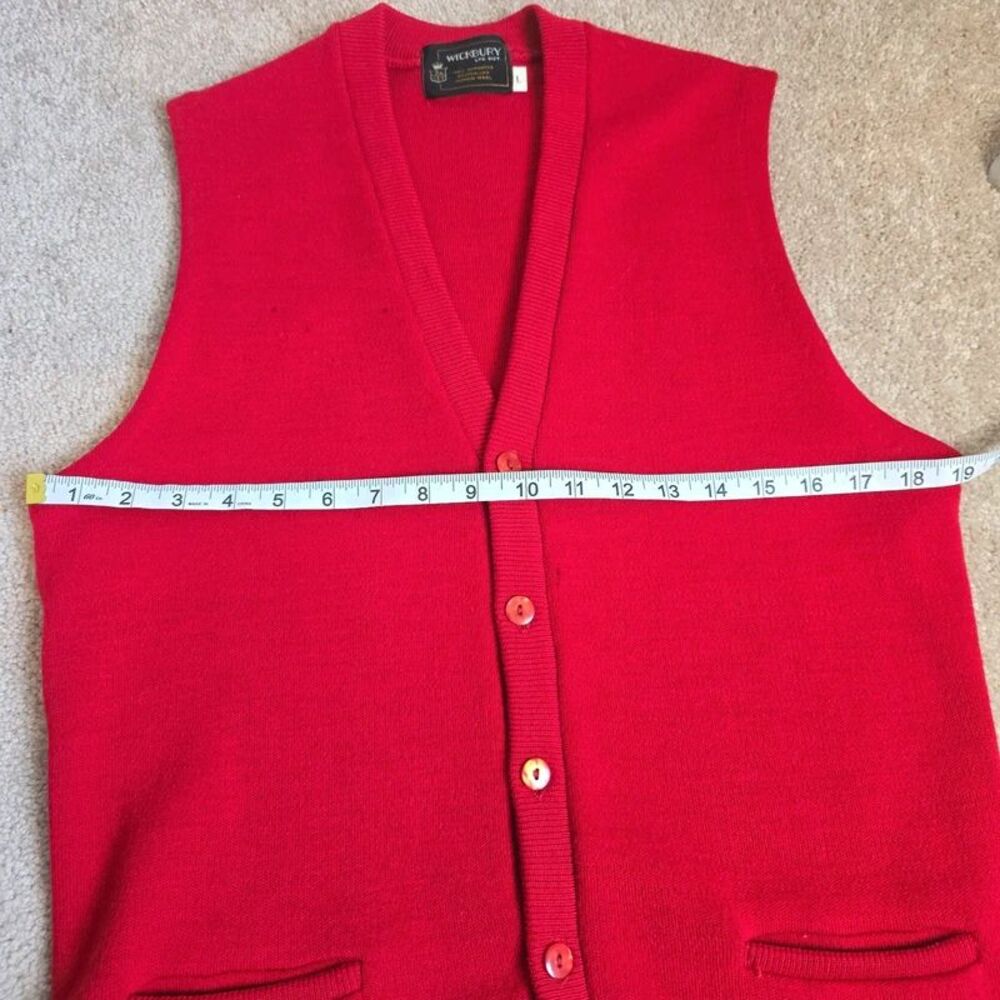 Vintage Wickbury Men’s Red Wool Sweater Vest Size L - Picture 7 of 10